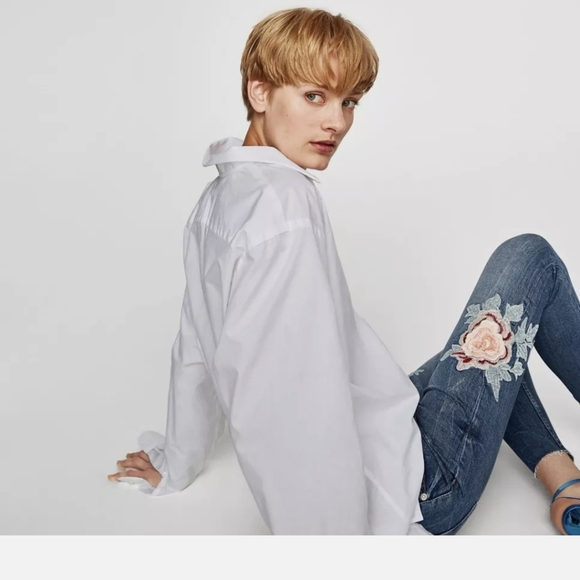 Zara Mid Rise Embroidered Distressed Raw Cuff Skinny Jeans  Size 4 - Picture 8 of 12